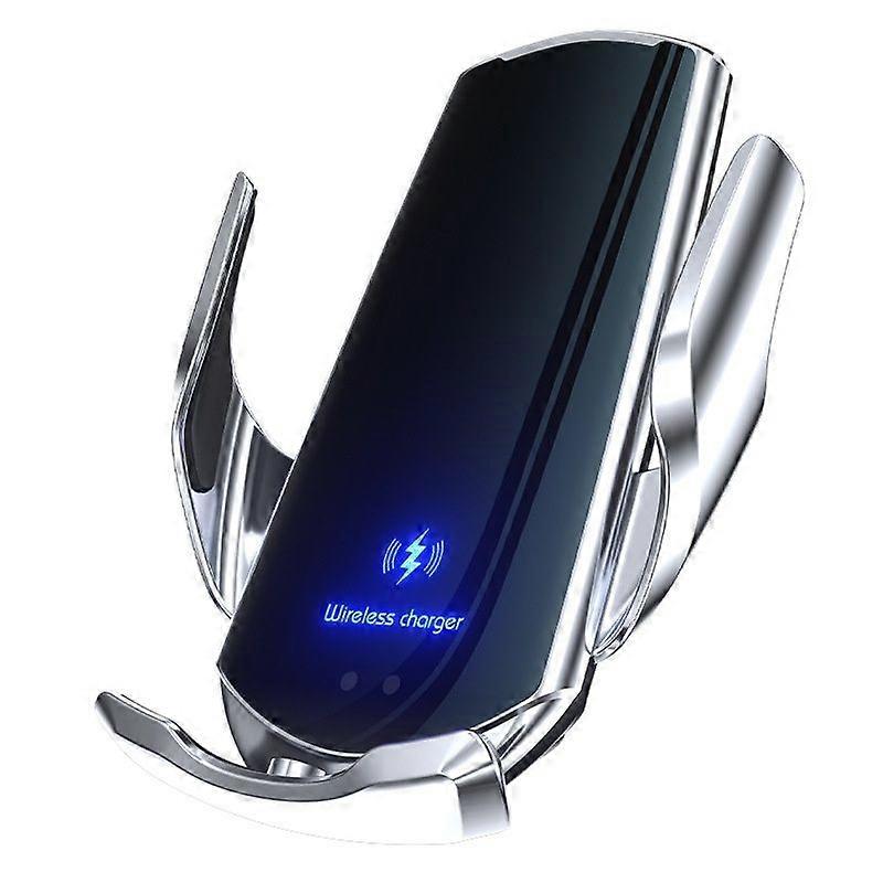Car Smartphone Holder, In-Car Phone Holder, Wireless15 W Charging, Infrared Sensor, Automatic Opening/Closing 360 Degree Rotation(Silver)