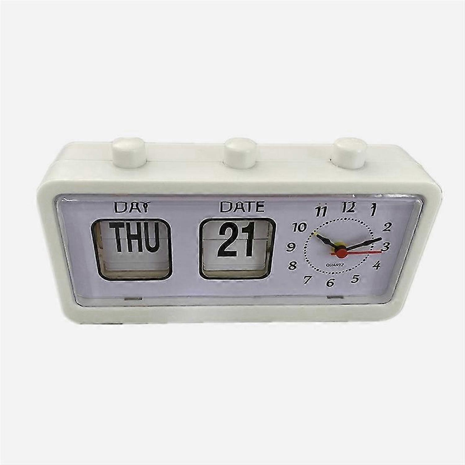 Mechanical Alarm Clock Novelty Flip Clock Desktop Digital Clock,White