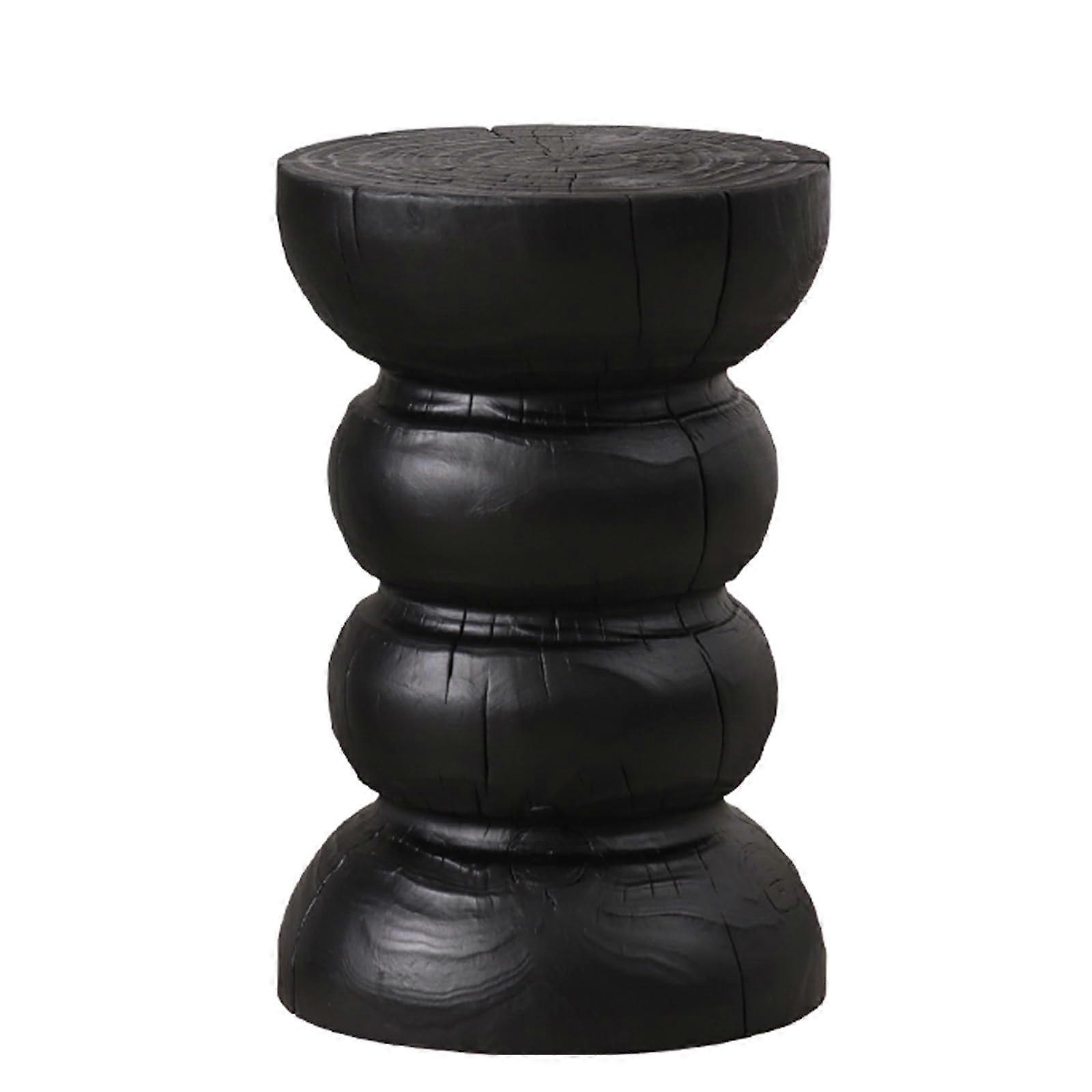 Wooden Tree Stump Stool Rustic Side Table End Table Coffee Table Natural Decorative Garden Stool Black Finish For Patio