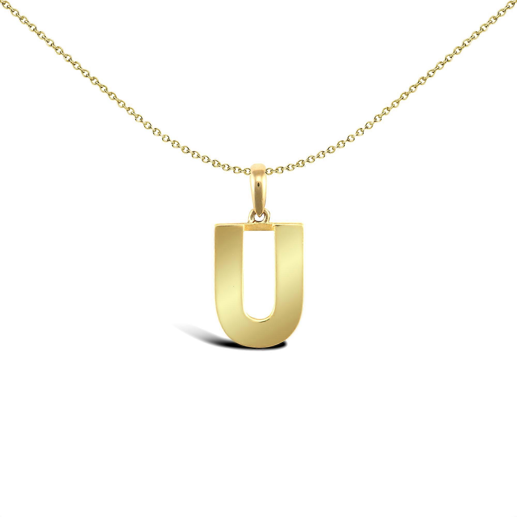 Jewelco London 实心 9 克拉黄金抛光块身份初始魅力吊坠字母 U