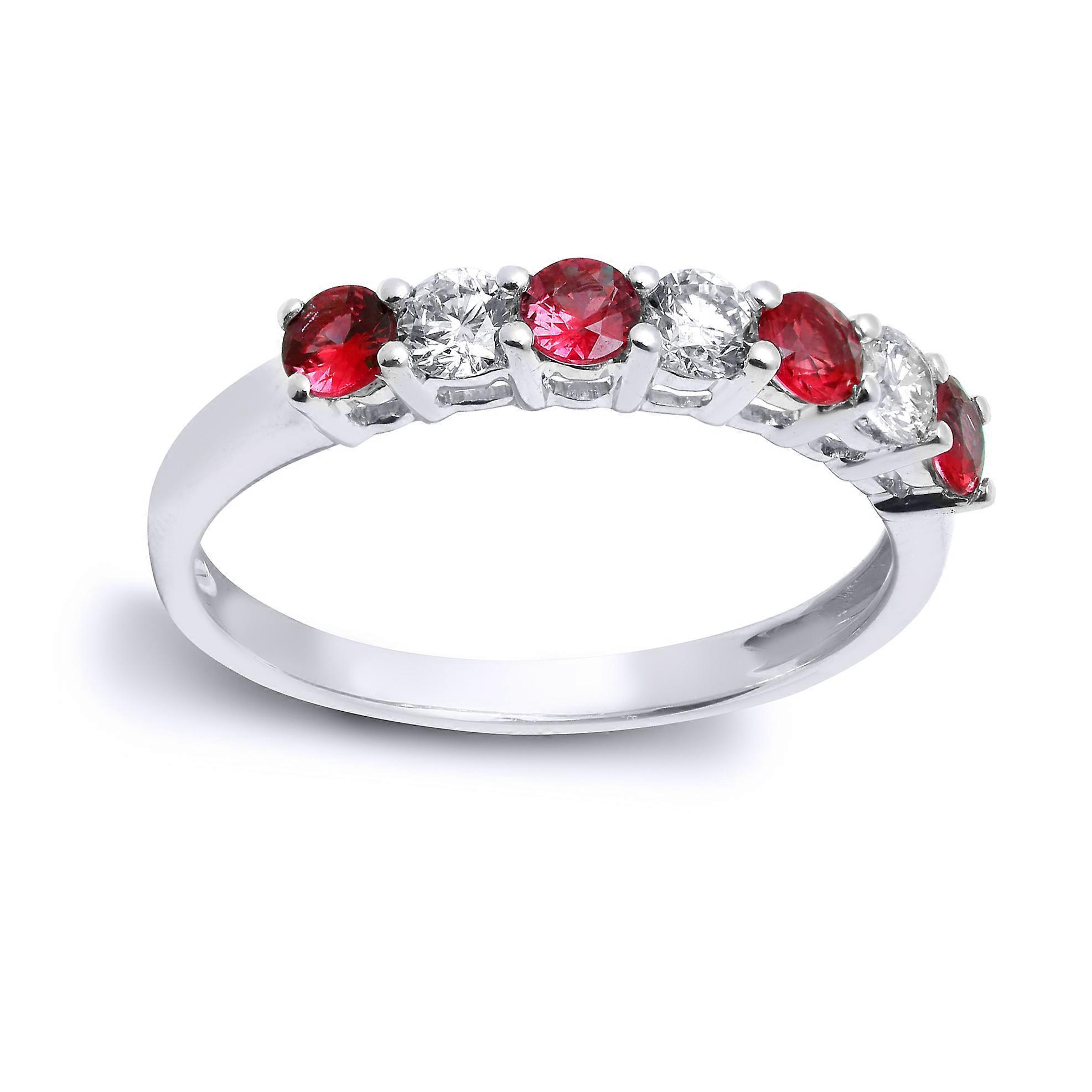 Jewelco London 18K 白金 G SI1 0.33 克拉钻石和红色 0.45 克拉红宝石 7 石交替永恒戒指 3 毫米