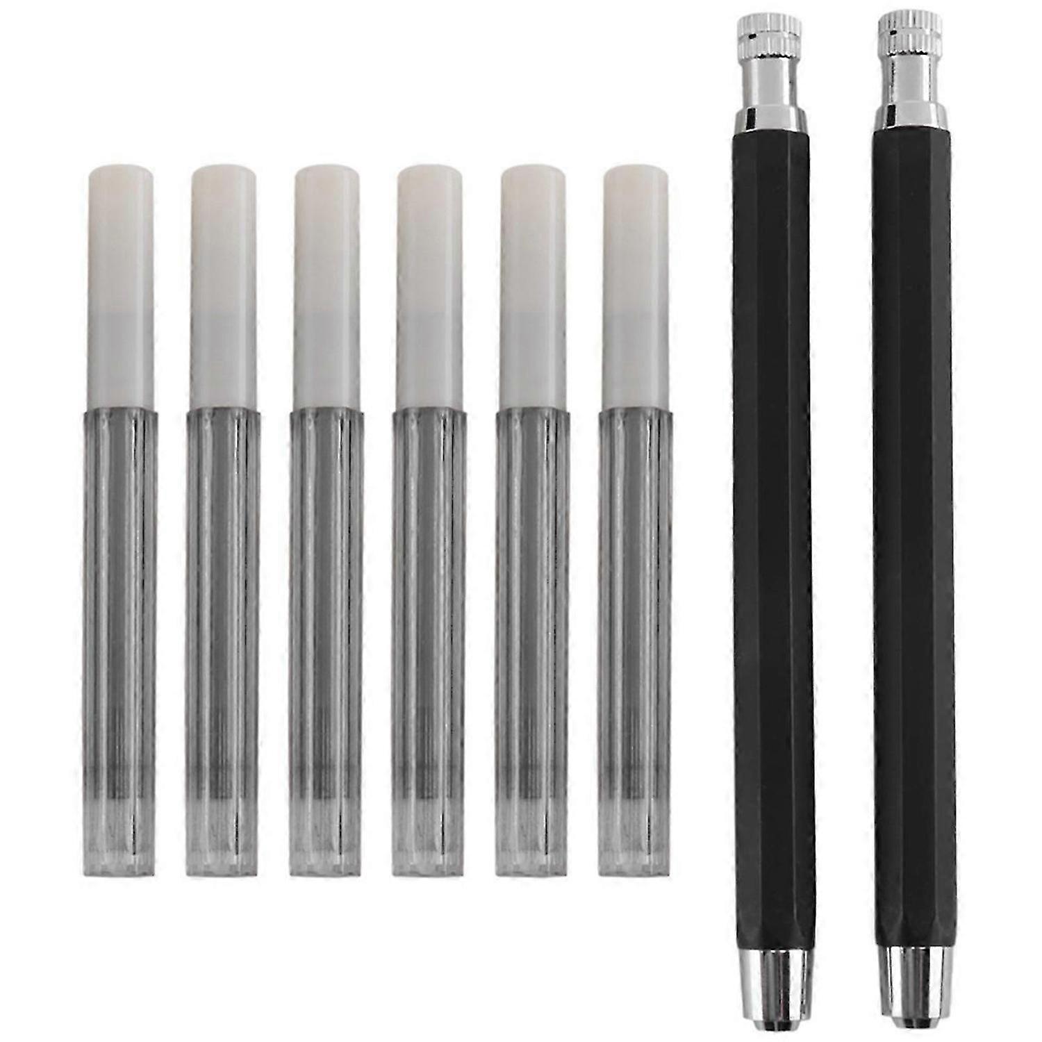 2 Pcs 5.6mm Lead Holder Automatic Mechanical Pencil with Sharpener and Charcoal Lead Refill, 6Pcs Ex