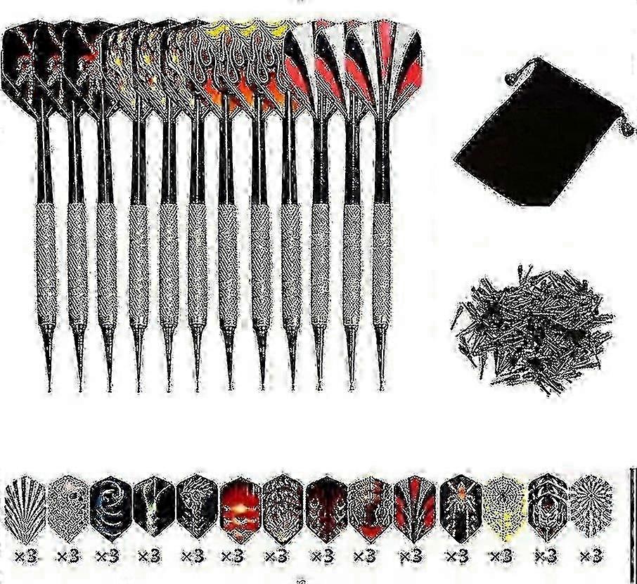 Soft Darts Sets for Electronic Dartboard - 12 Packs with Extra Dart Flights and 100 Plastic Tipsp