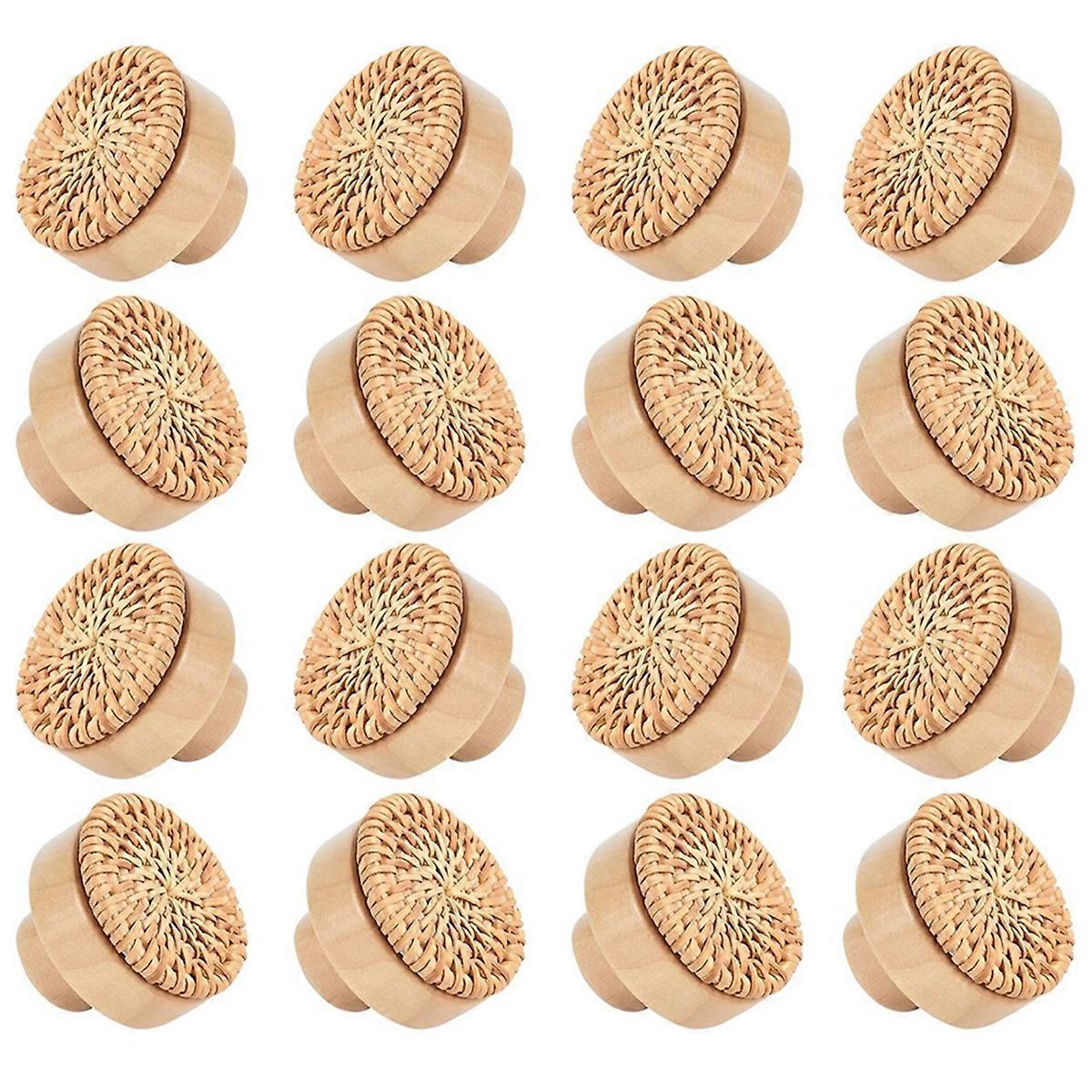 16Pack Boho Rattan Dresser Knobs, Handmade Wicker Woven Pulls