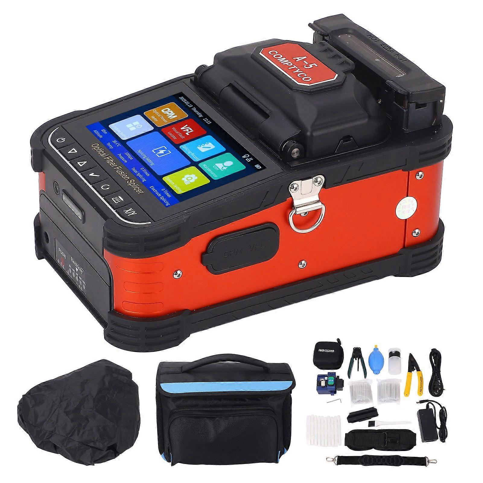 Automatic Fiber Optic Fusion Splicer 5.0 Inch Capacitive Touchscreen 8S Splicing 18S Heating 10 Languages 7800mAh Battery EU Plug AC100-240V
