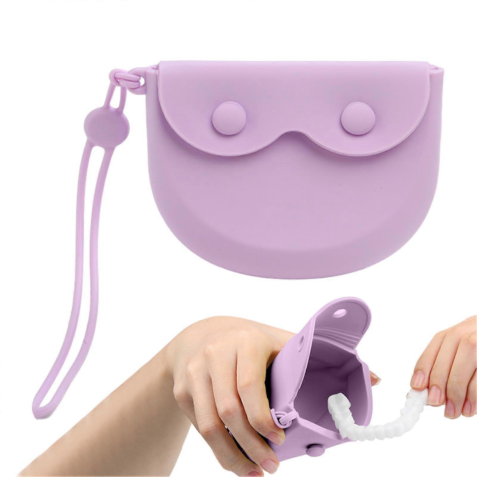 Mouth Guard Container Purple Denture Container Storage Bag Portable Retainer Case With Drain For Retainer Organization