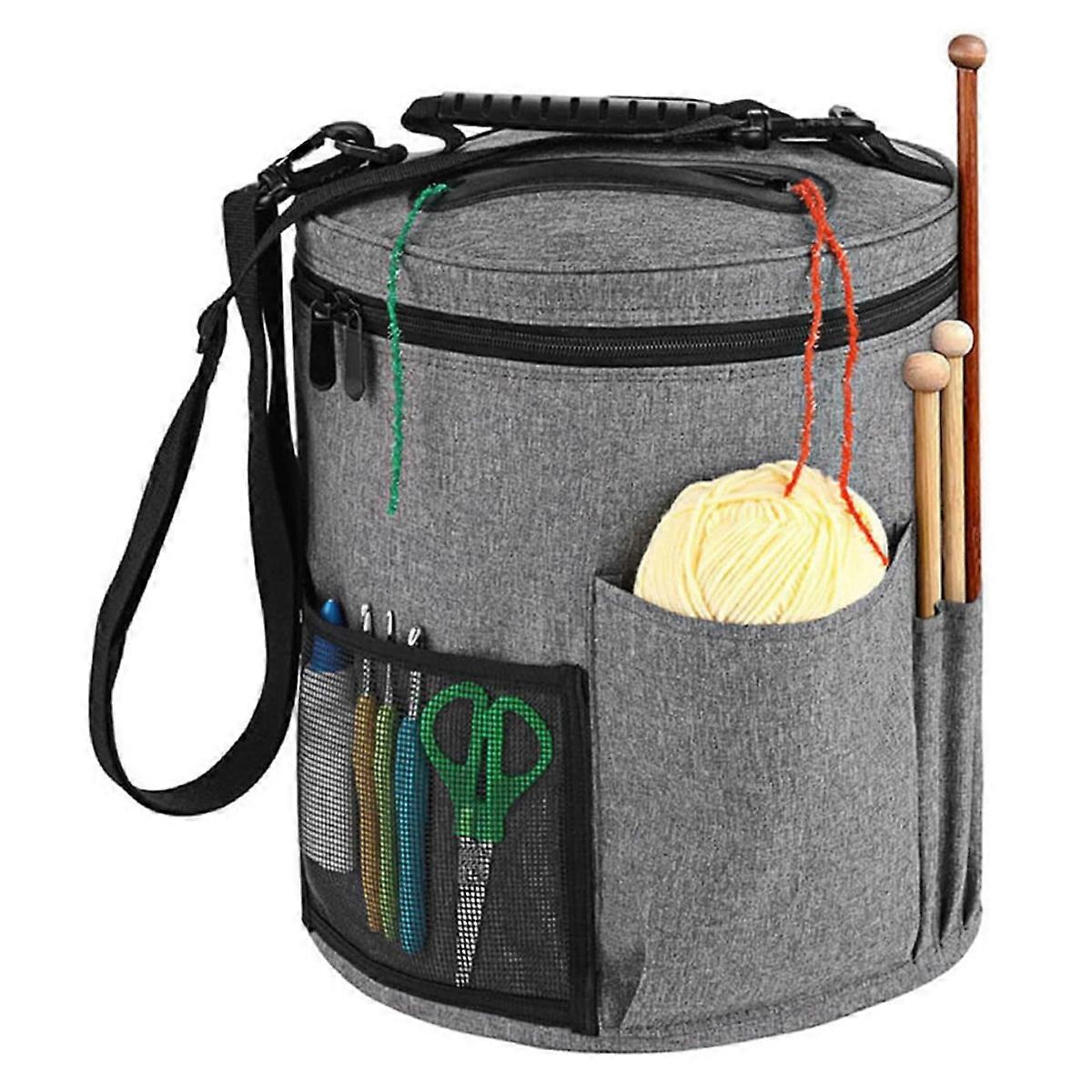 Yarn Storage Bag with Side Pockets & Zippered Lid 11x13in Yarn Organizer with Handle & Shoulder Str
