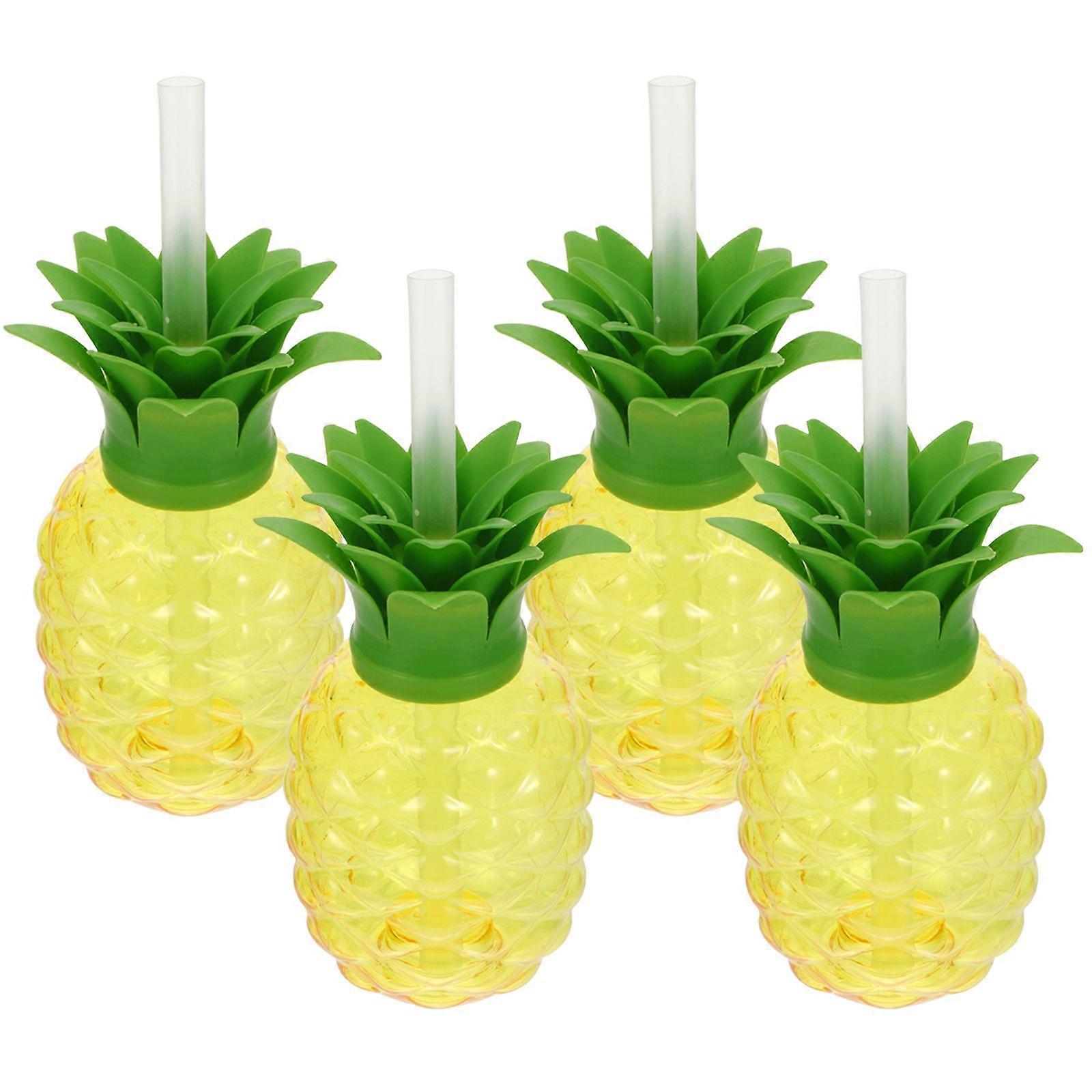 4pcs Pineapple Shaped Plastic Drinking Cups with Lid and Straw Party Cup