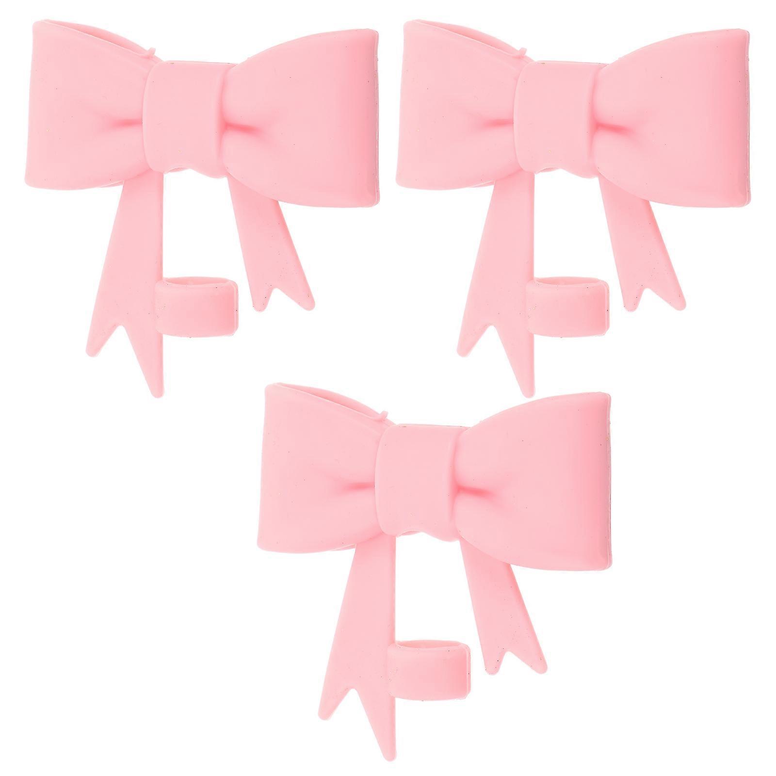 Reusable Silicone Bow Straw Caps Pink for Cup Protector 3Pcs