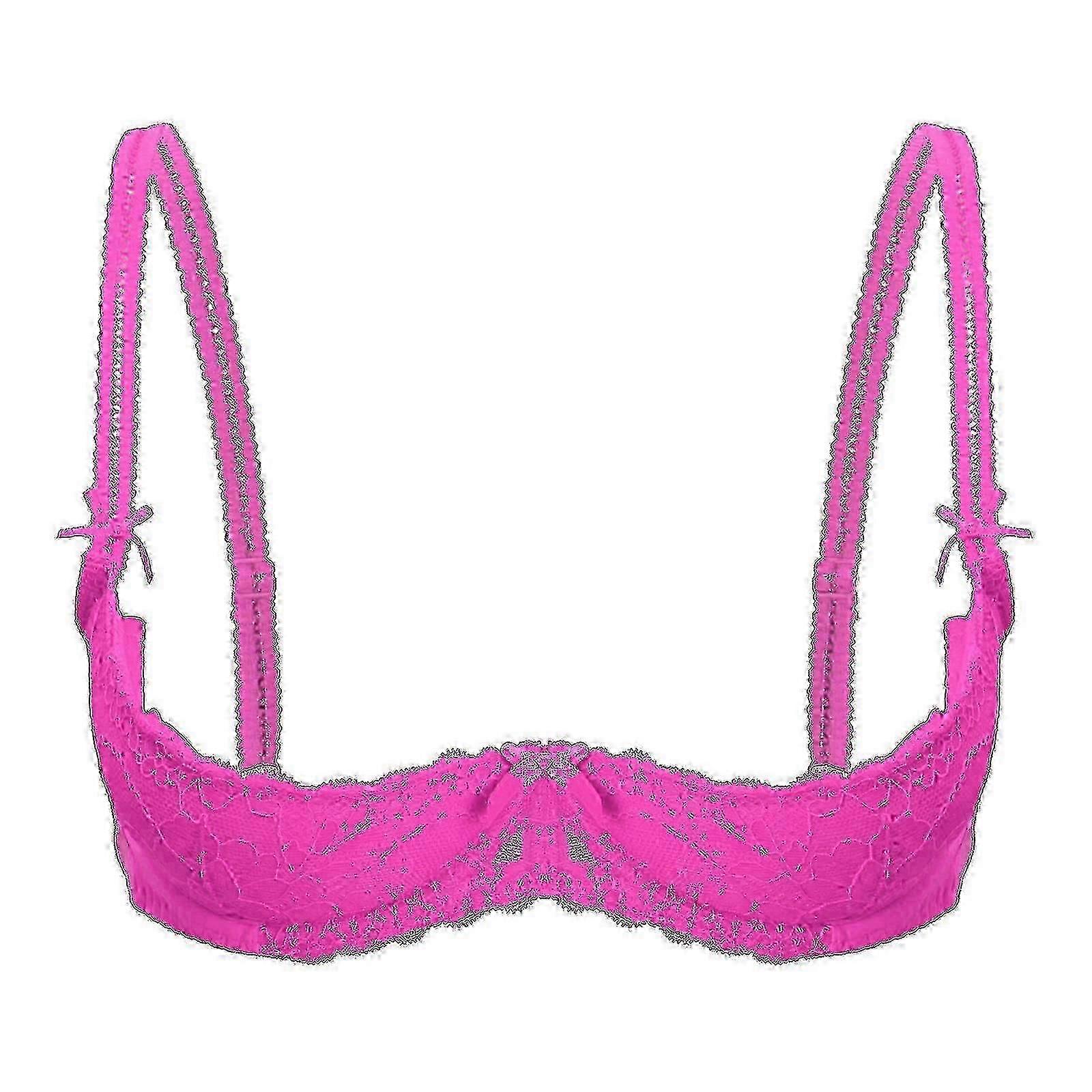 Lace Bra with Push-Up Support Half-Cup Underwire Open Bust and Adjustable Straps - Yvan