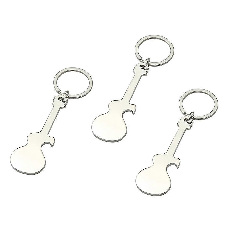Silver Bottle Opener Keychain Guitar Shaped for Decoration 6Pcs Metal