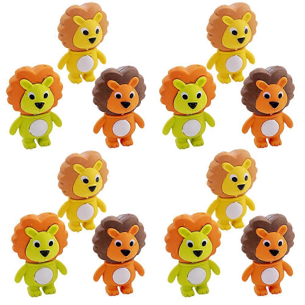 12Pcs Delicate Kids Erasers Lion Shaped Student Accessory Goody Bags Assorted Color Erase