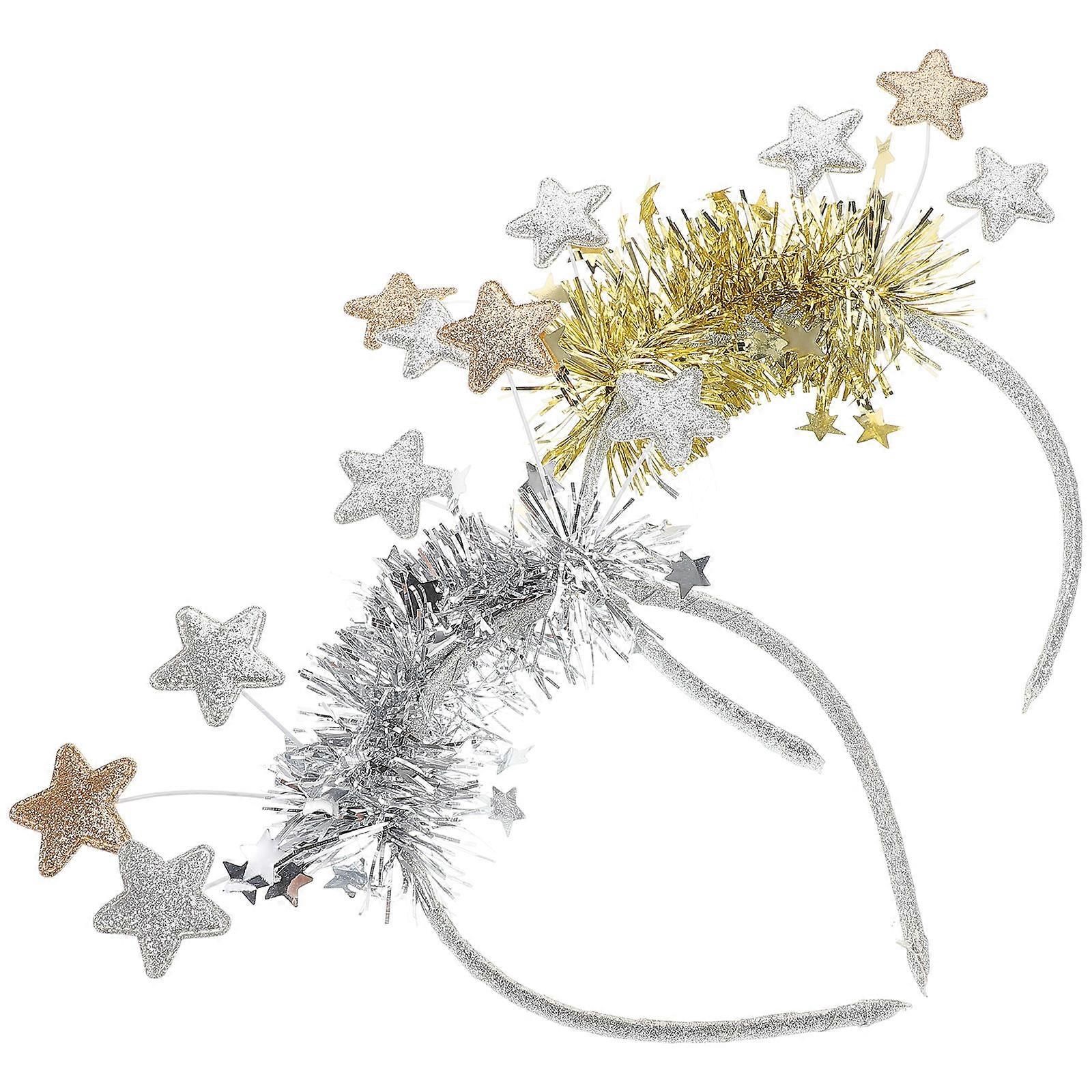 Glitter Star Headband 2Pcs Plastic Assorted Color Versatile Styling for Party