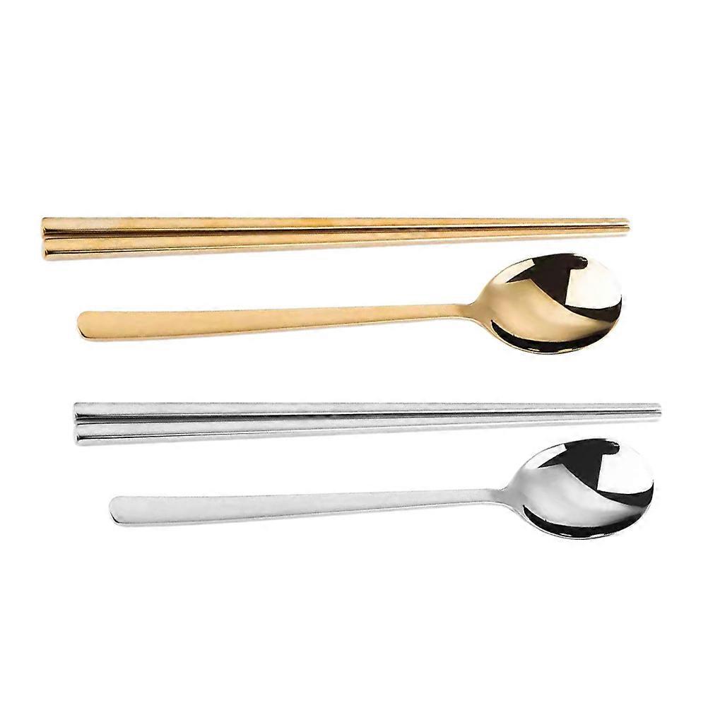 Insulated Stainless Steel Chopsticks and Spoon with Modern Design for Ramen and Noodles Perfect for Adults 4-Pcs