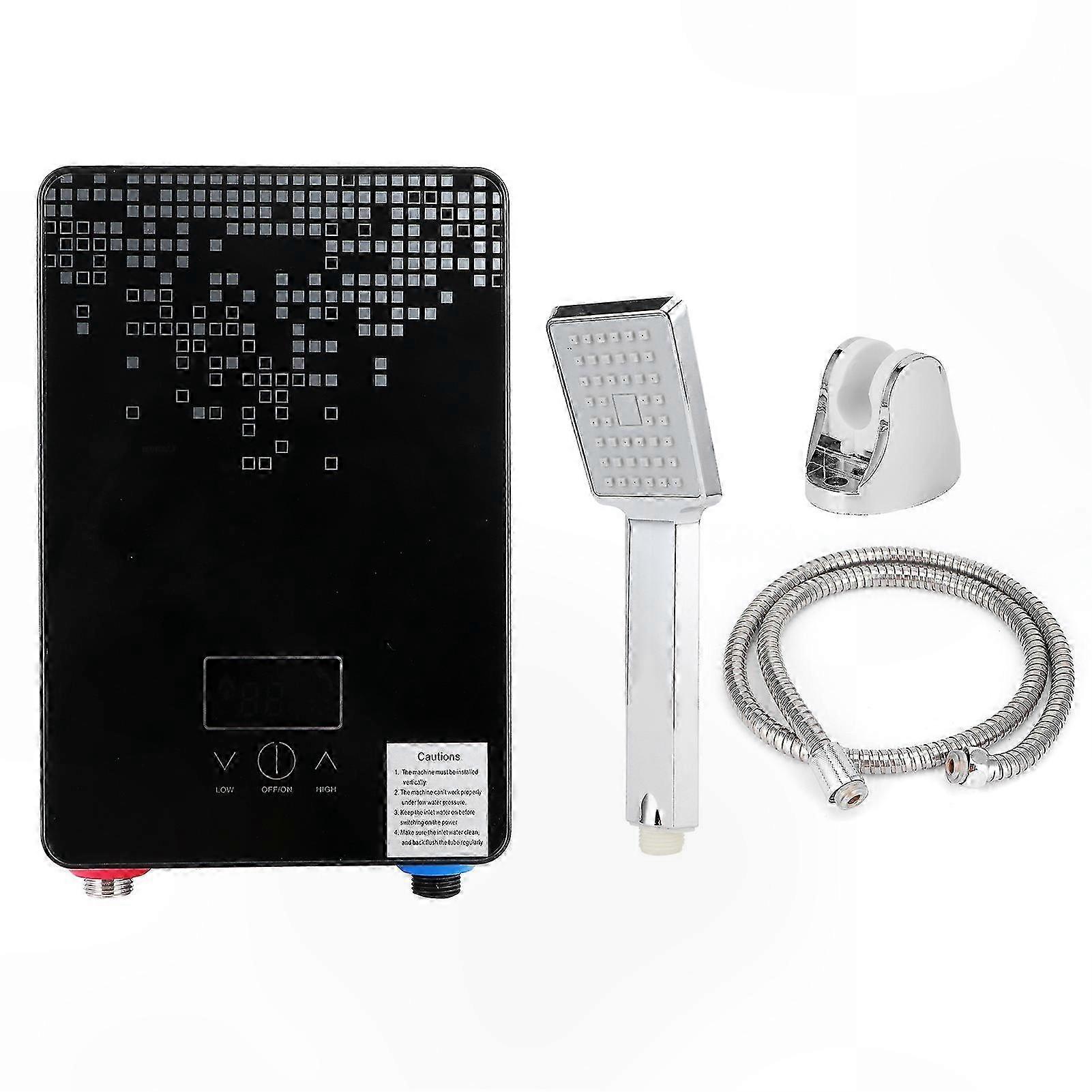 Electric Instant Water Heater with Digital Display and Shower Head, 6500W 220V, Black