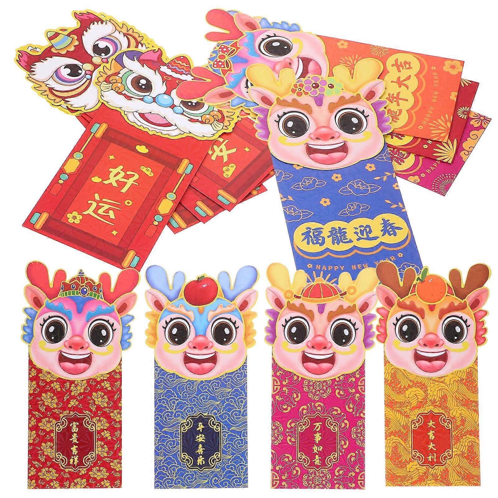 Chinese New Year Red Packets Assorted Color 24 Pcs Traditional Design Festive Decoration Money Pockets