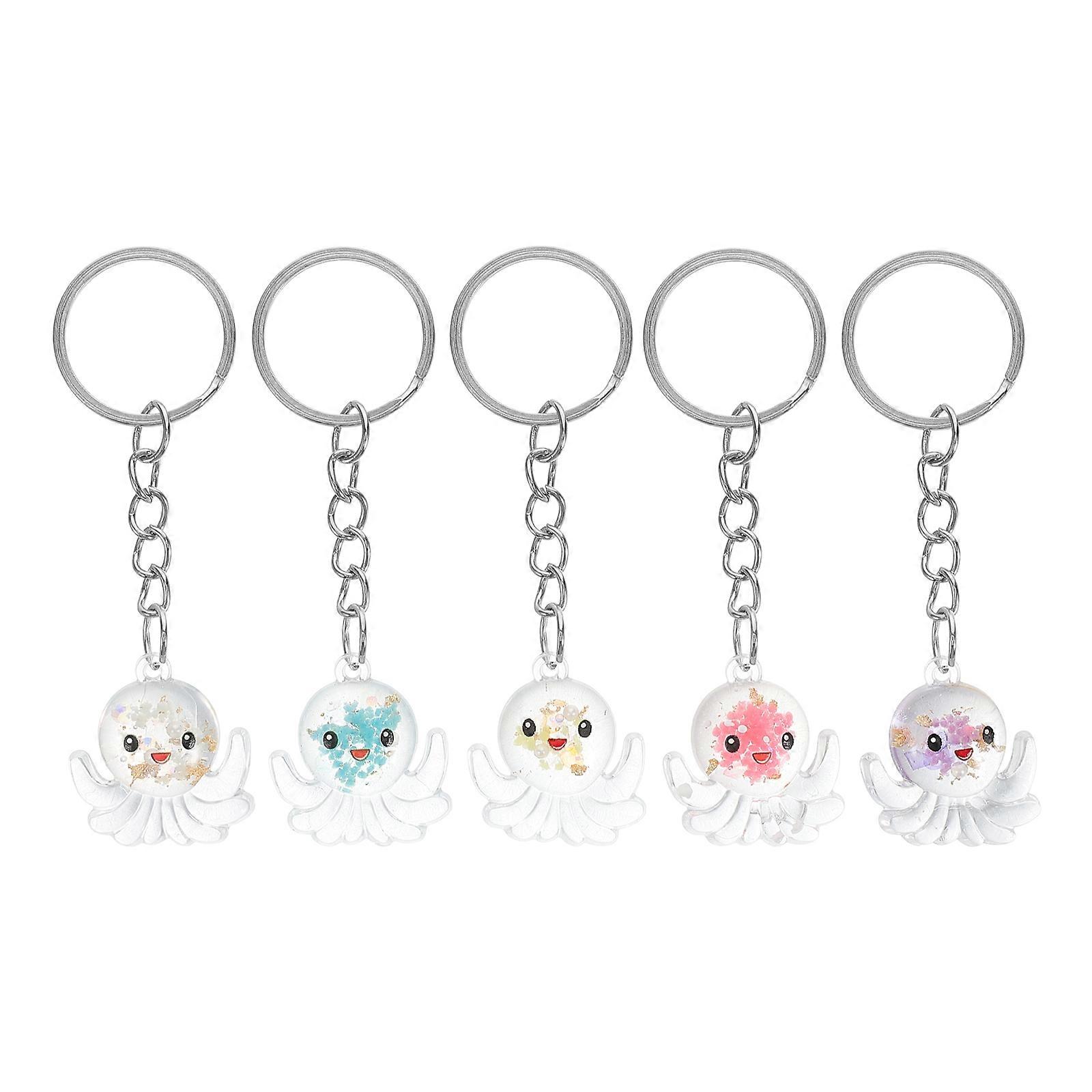 5Pcs Luminous Octopus Keychains Cute Cartoon Keychain Accessories Perfect For Family Daily Use Resin Material Assorted Color