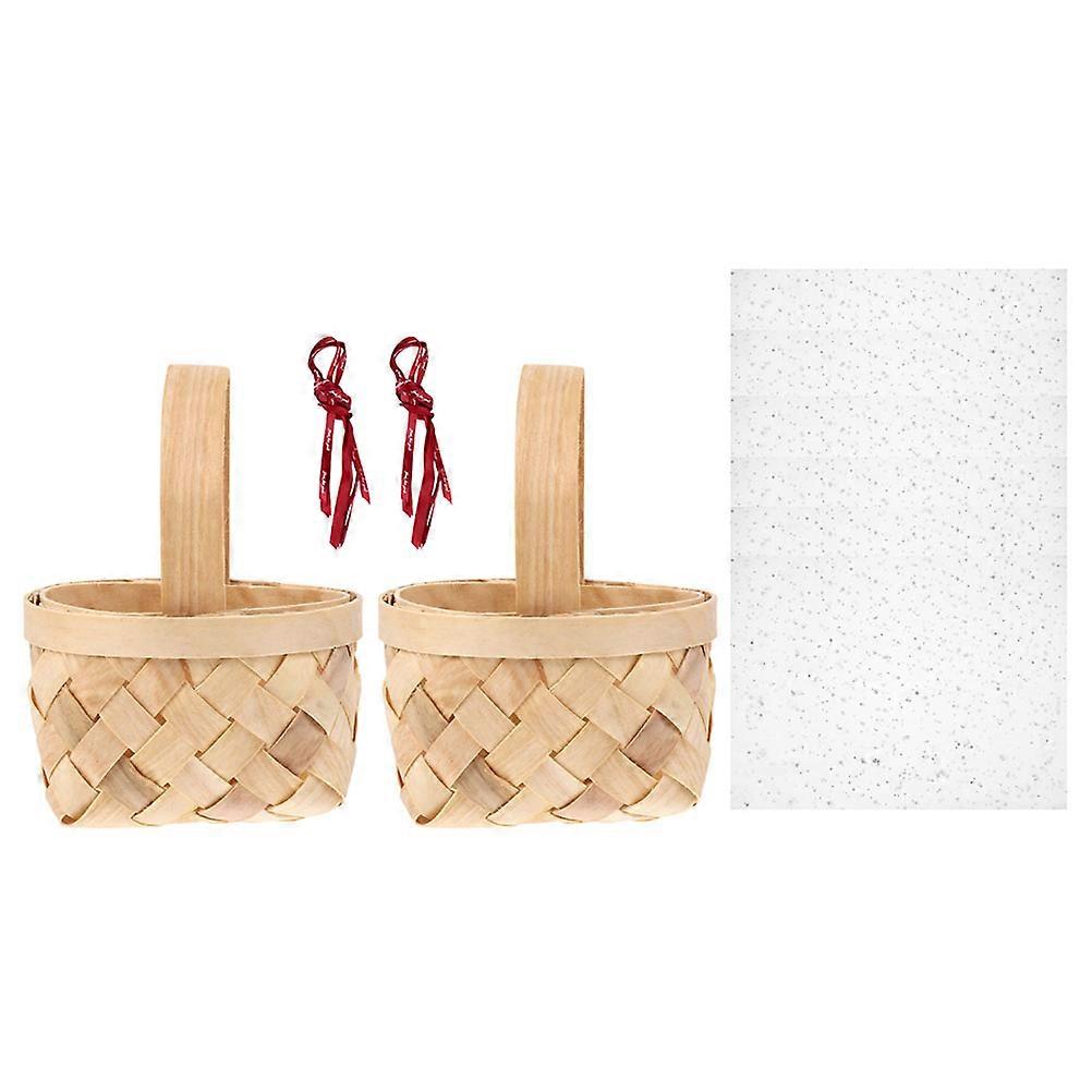 Assorted Color Handheld Handy Handbag Wooden Candy Basket for Storage 2Pcs