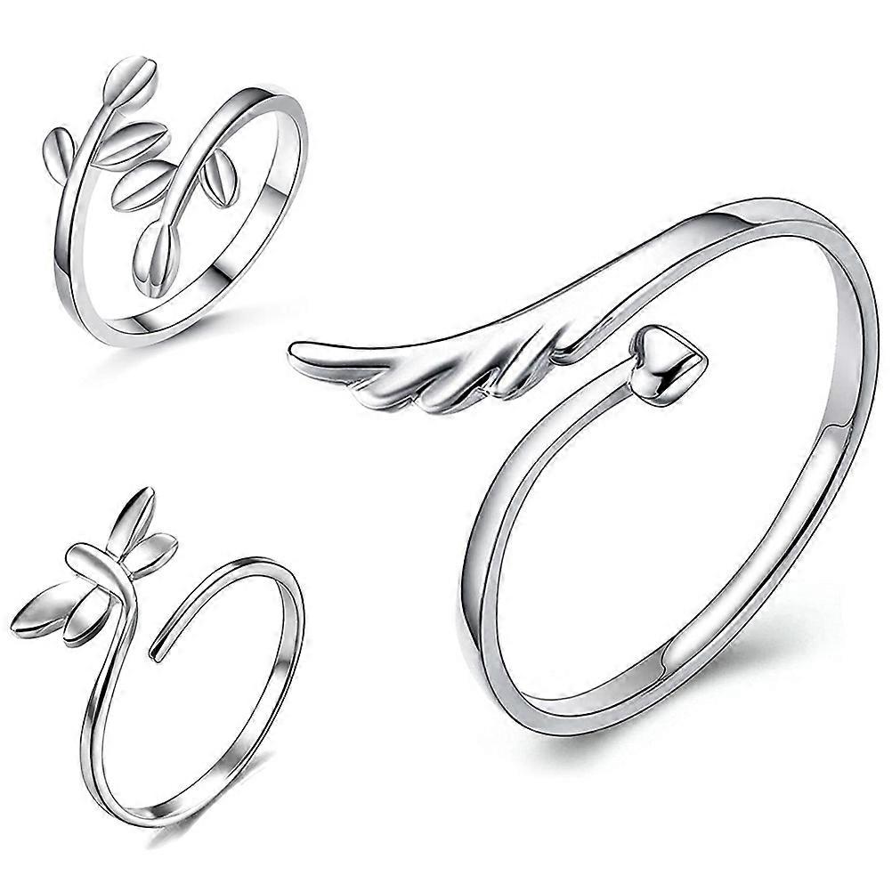 Wing Leaf Dragonfly Silver Adjustable Open Rings Jewelry 12Pcs
