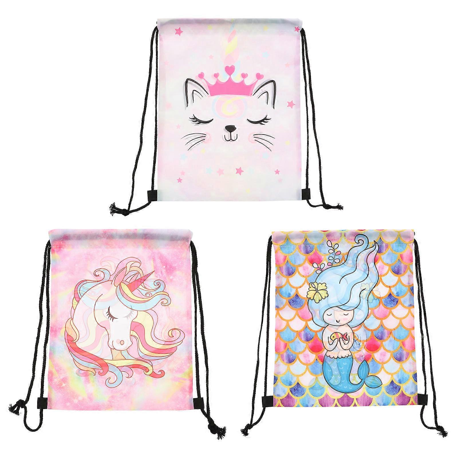 6Pcs Cartoon Printing Drawstring Backpack for Storage Premium Oxford Fabric