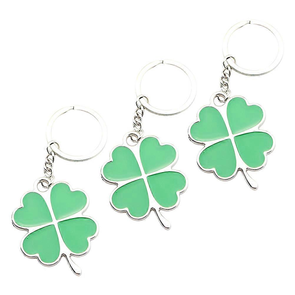 3Pcs Clover Keychain for Decoration St. Patrick's Day Alloy Key Pendant