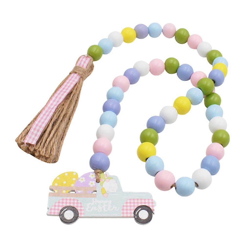 Easter Wood Bead Garland Multi Handmade Easter Decorations with Tassel for Display