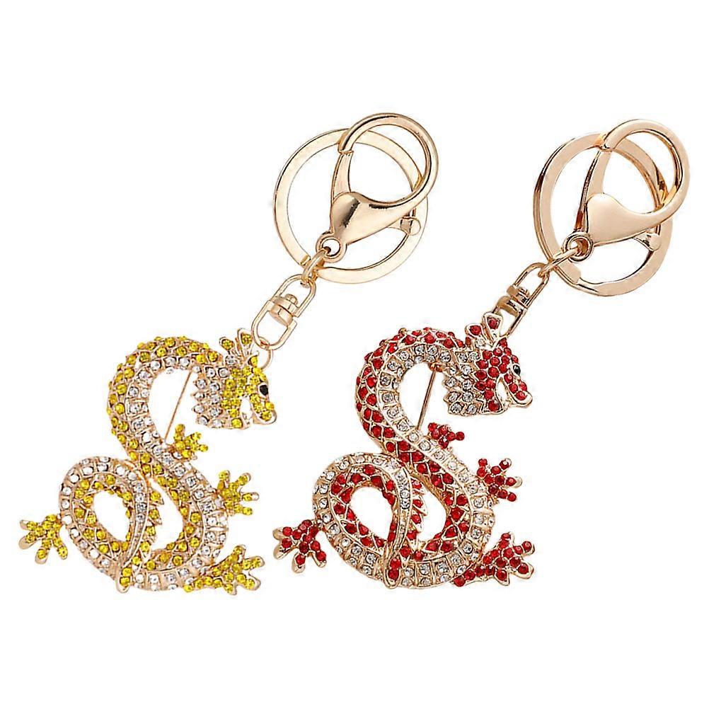 Dragon Year Keychain Rhinestone Decorative Hanging Pendant 8Pcs Set