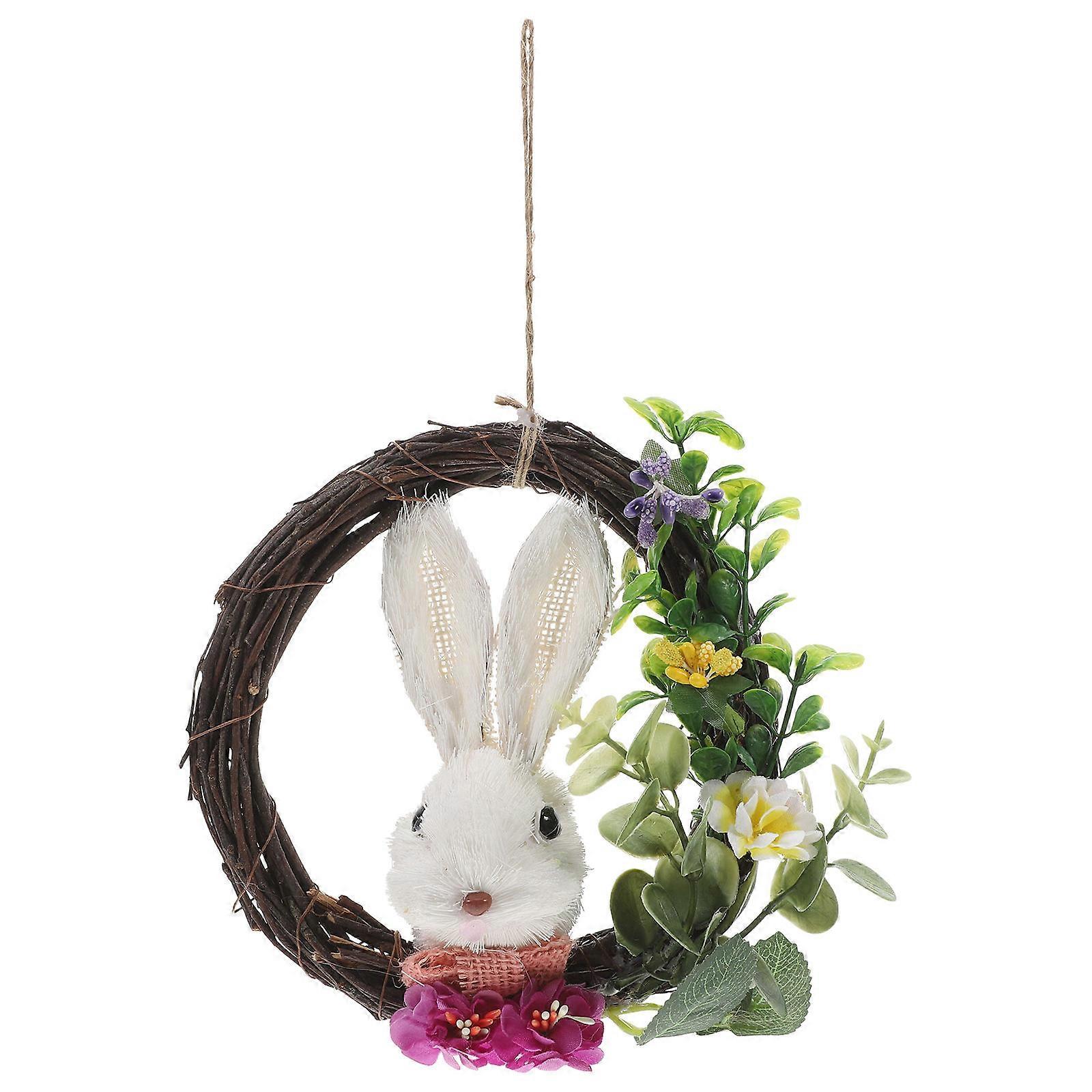 Spring Easter Bunny Wreath with Artificial Flowers 3Pcs for Decoration
