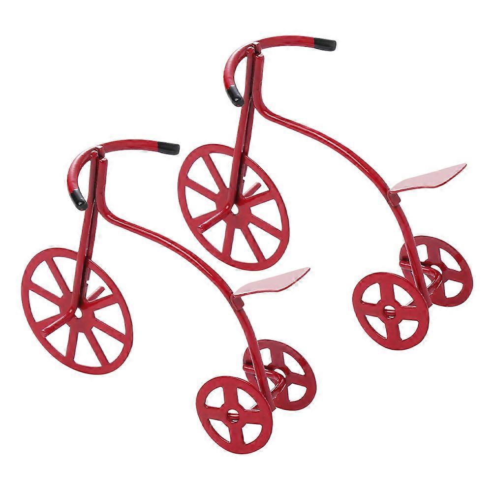 Red Mini Tricycle Model Decoration for Tiny House Alloy 4Pcs Set