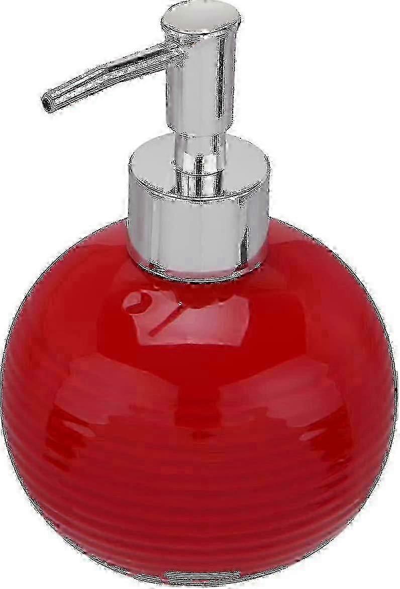 Ceramic Liquid Hand Soap Dispenser - Round Press Refillable Bottle with Squeeze Pump (Red)
