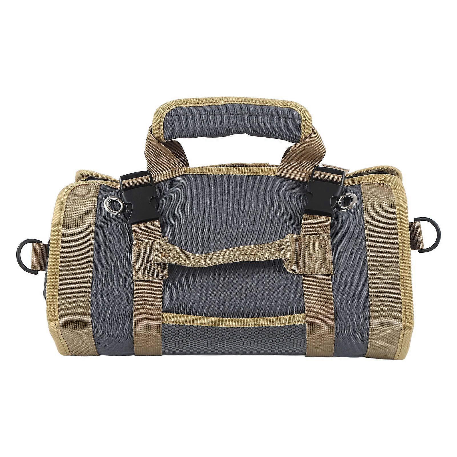 Tool Roll Up Bag Oxford Cloth Portable Multi Purpose Tool Storage Pouch Hanging Carrier Roll for Electrician Plumber Carpenter Grey