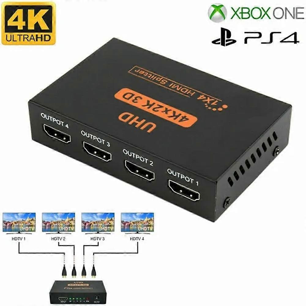 HDMI 2.0 HUB Box 1 in 4 Out Cable Repeater Mirror Splitter Amplifier 3D 4K Sync