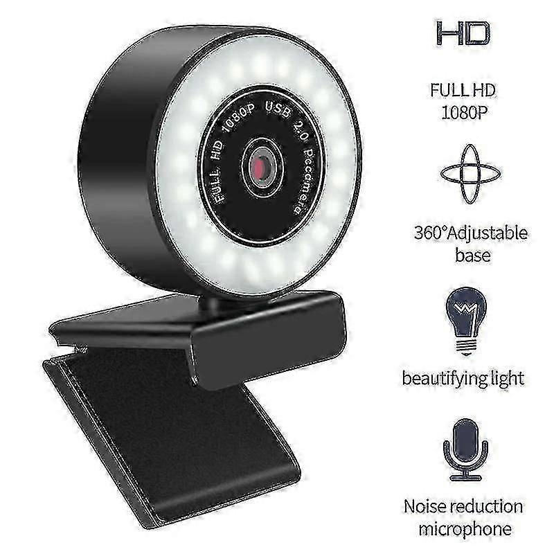 1080p HD Webcam with Microphone & LED Light - High-Definition Video Camera for PC & Computer Recording
