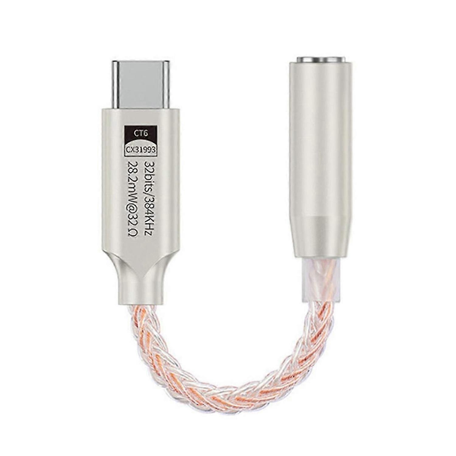 32Bit 384KHz HiFi USB Type C to 3.5mm Audio Adapter Hi-Res DAC Digital Audio Decoder Headphone Jack
