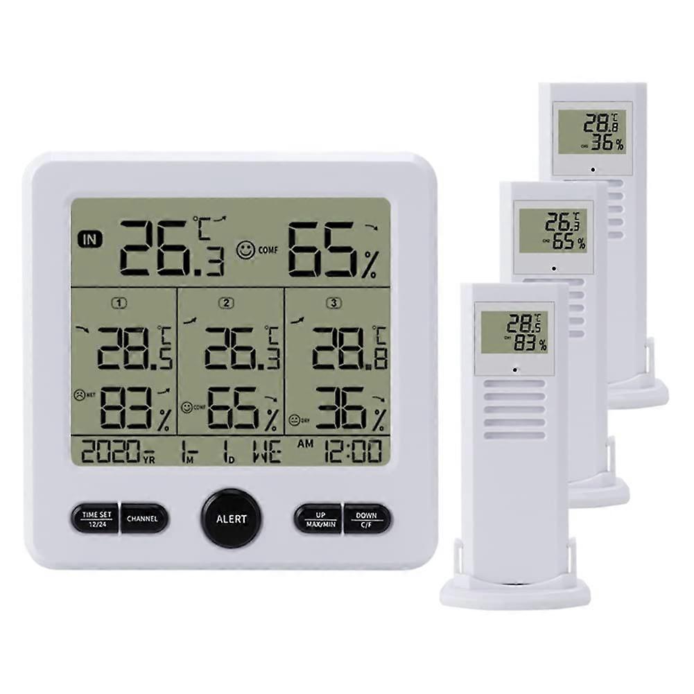 Indoor Outdoor Temperature Humidity Measuring Multi Function Wireless Sensor Hygrometer White
