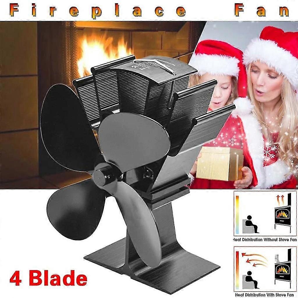 Fireplace Fan 4 Powered Heat Log Wood Burner House Efficient Quiet Distribution