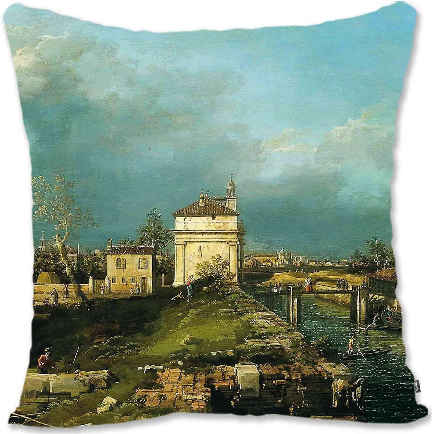 h31装飾的なスロー枕カバーth-世紀のヴェネツィア風景画 - カナレット - バシノーディサンマルコヴェネツィアGC -ポルタポルテッロパドヴァGC(A1-599)lm3