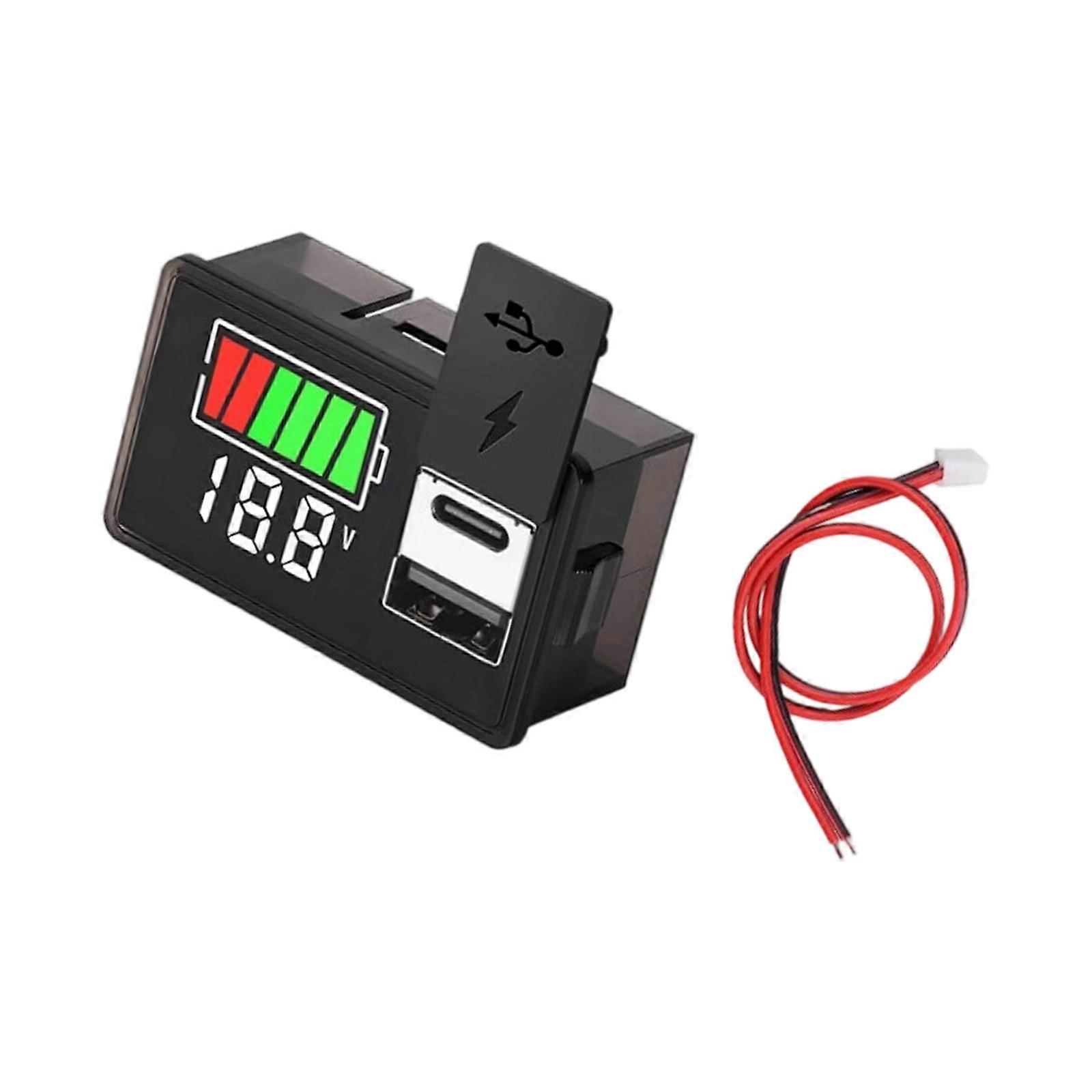 DC8V-30V USB C Battery Voltages Monitor With LED Display And Waterproof Design For Automotive Marine Applications  White