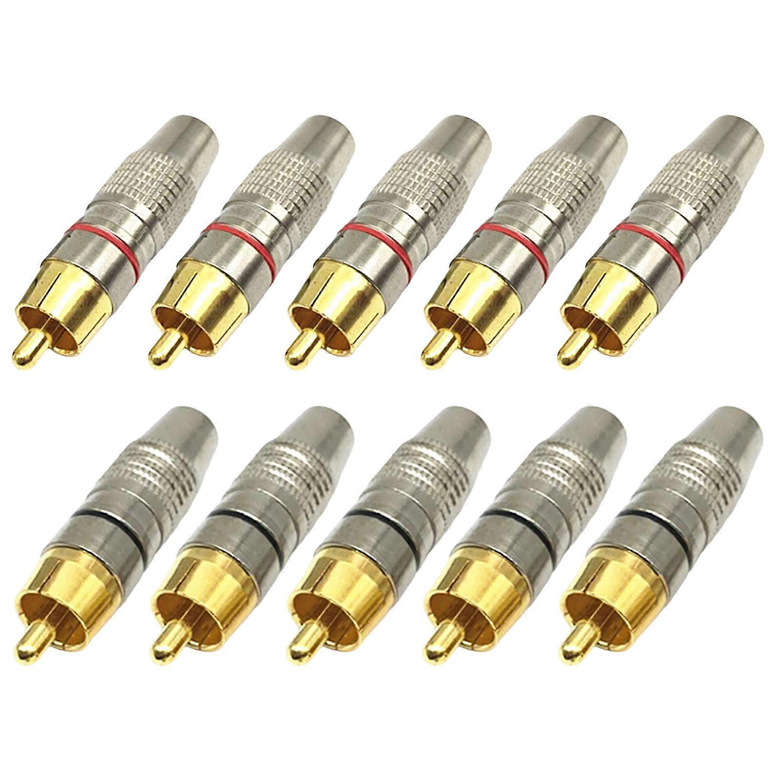 Set of 10 Male Plugs 5 Red 5 Black Connectors Set Zinc Alloy Texture Suitable for Enhancing Sound Signal Stability Multicolor