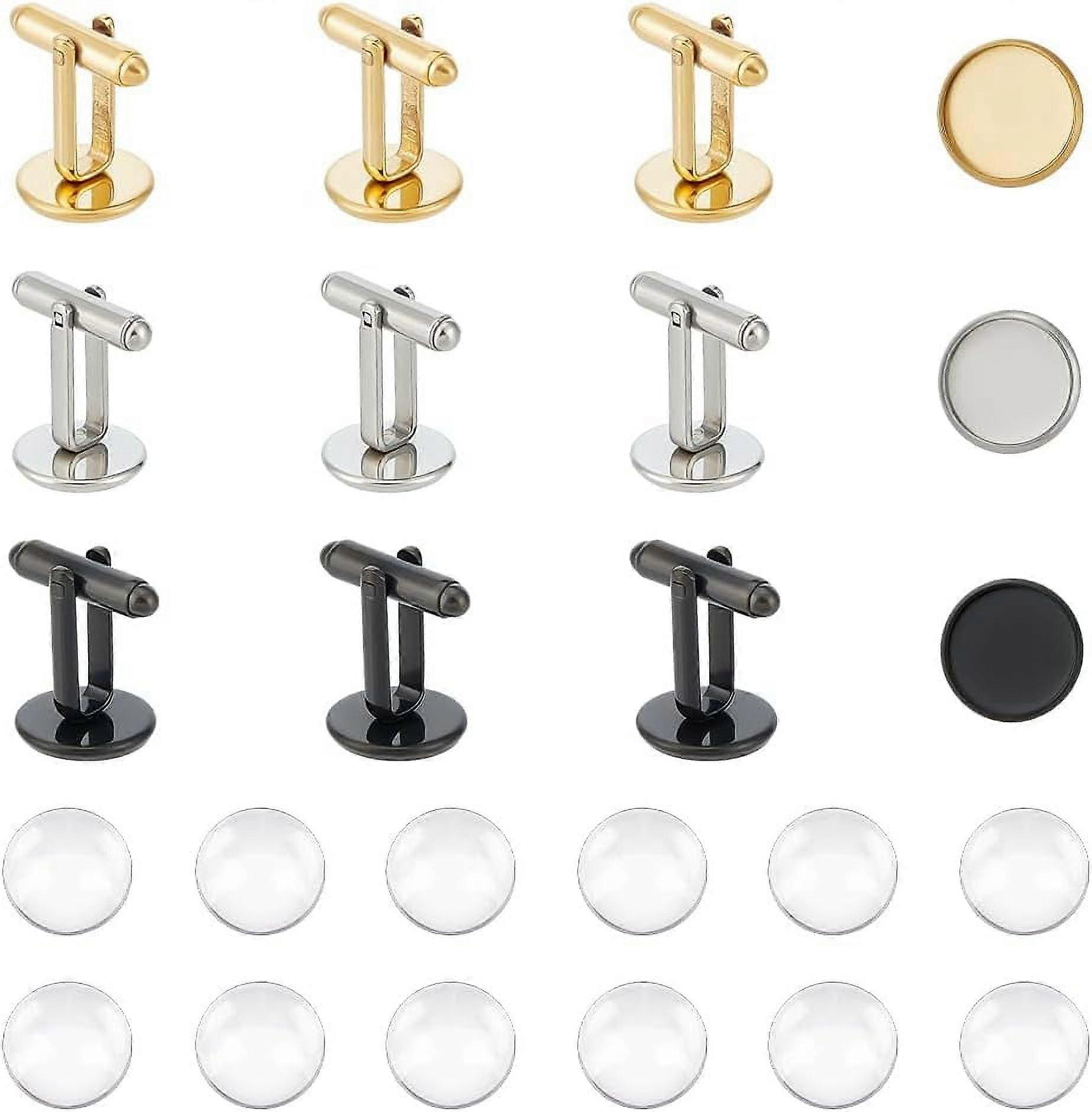 Brass Cuff Button Cabochon Cufflink Findings, Silver Flat Round Tray Bezel Blanks for Apparel Accessories & Clothes Button Making