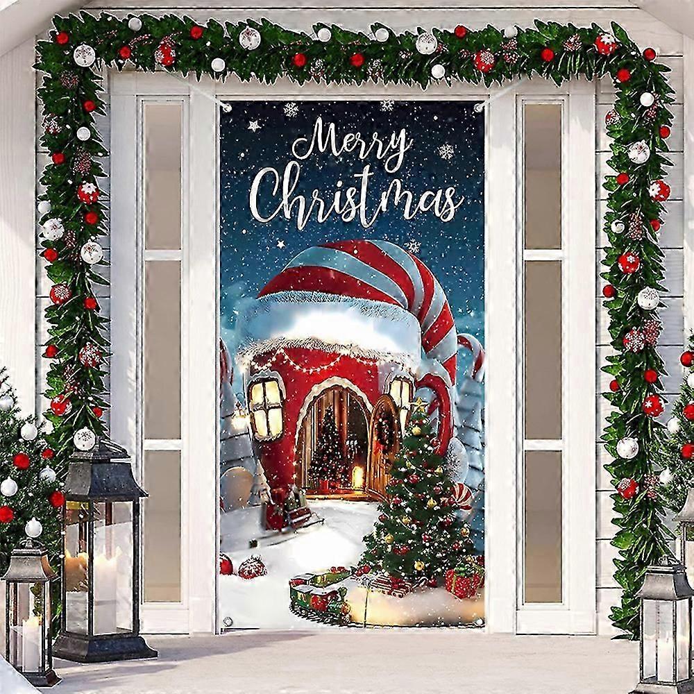 クリスマスデコレーションメリークリスマスドアカバークリスマスキャンディーカップハウス背景バナーハウスクリスマスデコラトのためのクリスマスドアハンギングカバー