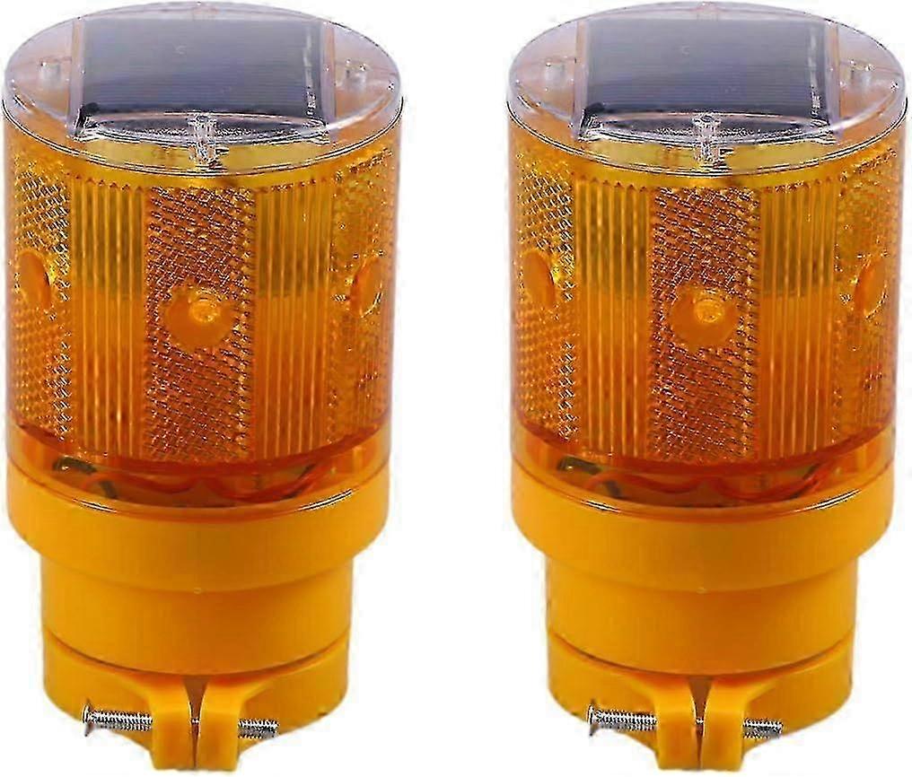 2pcs Solar Traffic Light Flashing Wireless Barricade Beacon, Orange