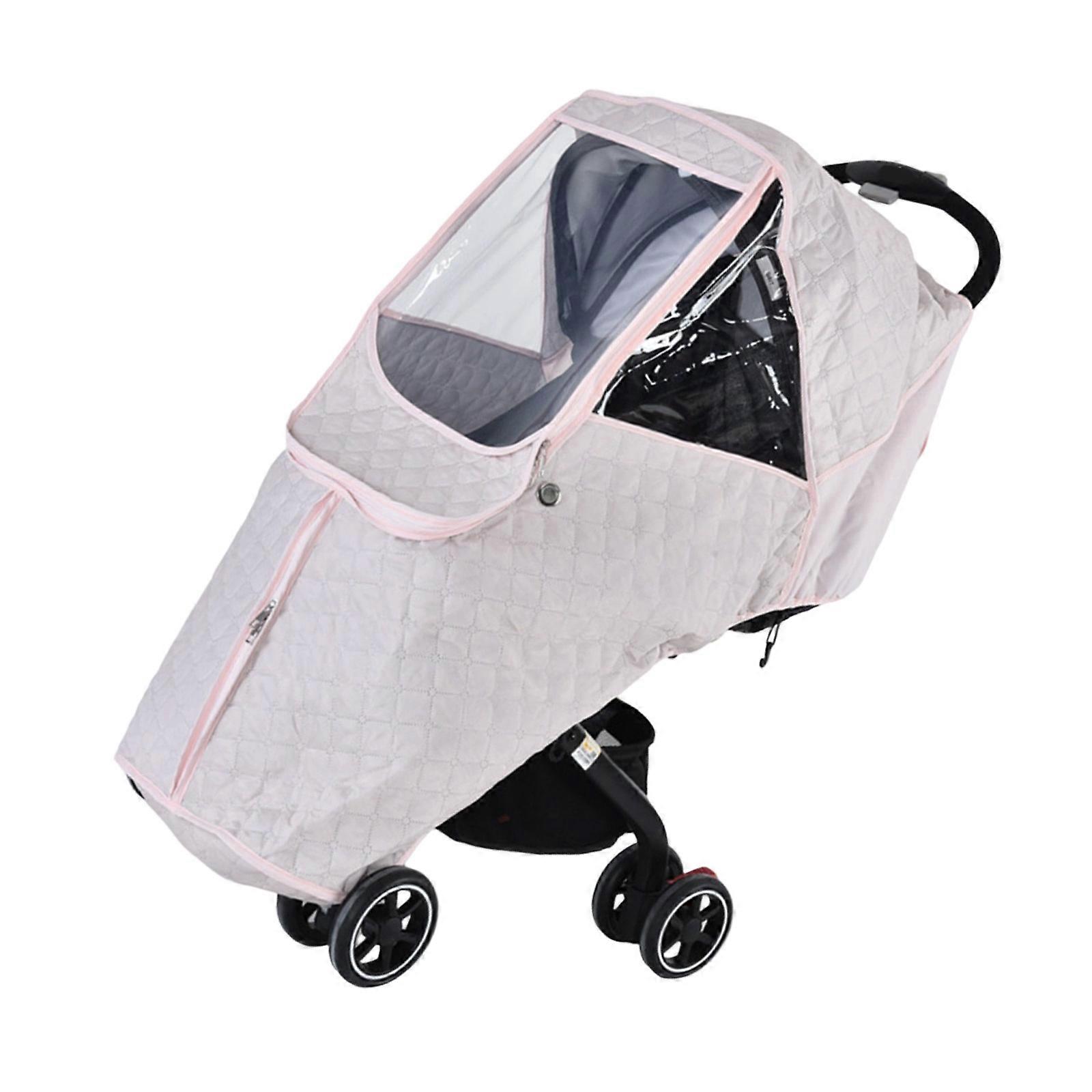 Winter Warm Baby Strollers Cover Windproof Rain Protection Breathable Mesh Panel Clear View Window Universal for Pram Use  Pink