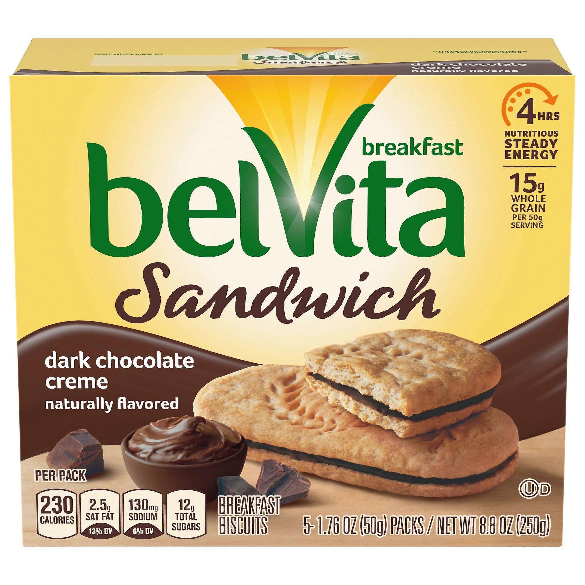 Belvita Sandwich Πακέτο Μπισκότων Πρωινού, Κρέμα Μαύρης Σοκολάτας, 5 Ea
