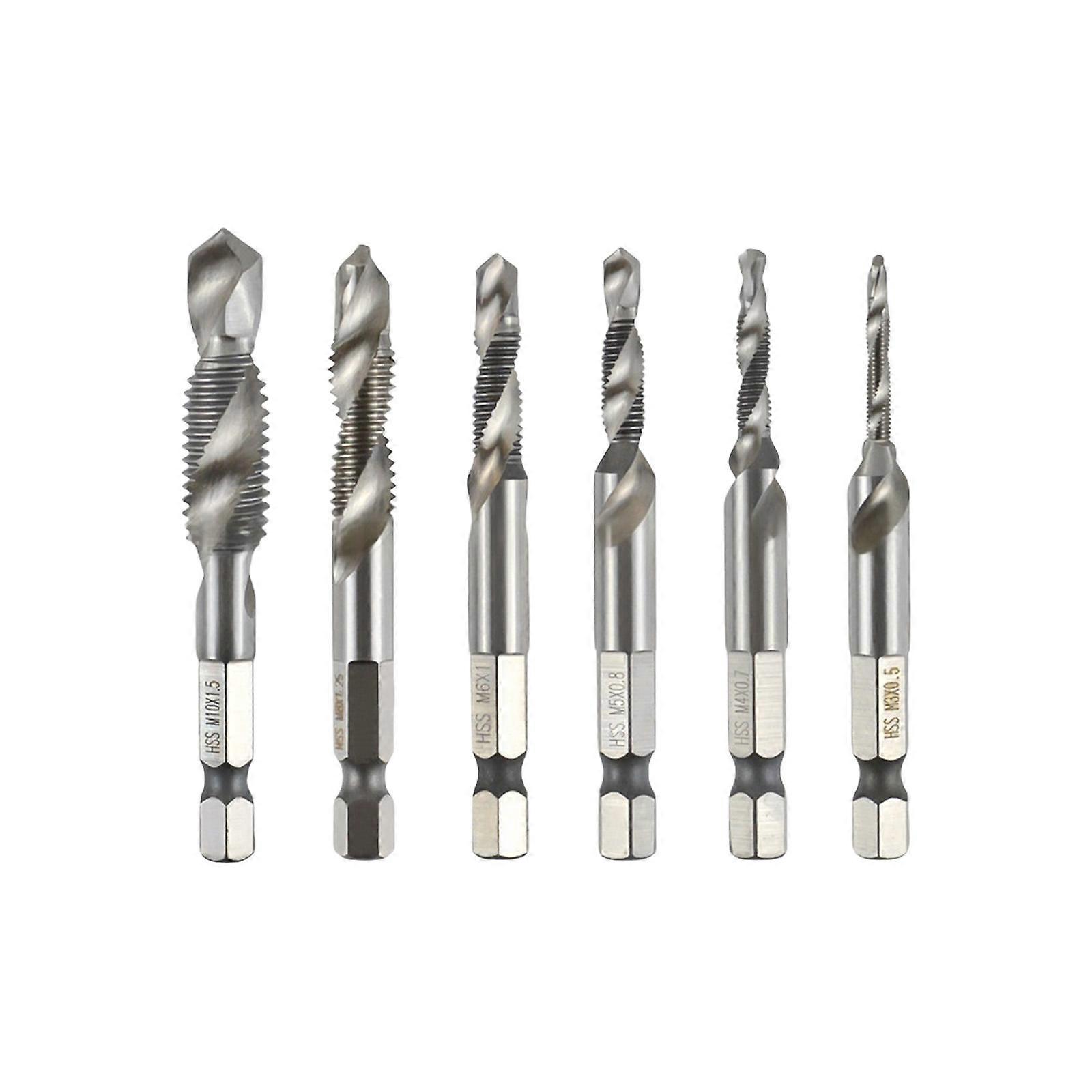 Spirals Tap Drill Bit Tool With 1/4 Hexagonal Shank Screw Thread Tap Drill For Automotive And Furniture Assembly  silver