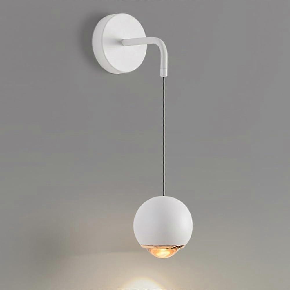 LED Wall Sconce with Adjustable Height, 3 Color Modes, Glass Globe Shade, Modern Metal Bedside Reading Light White