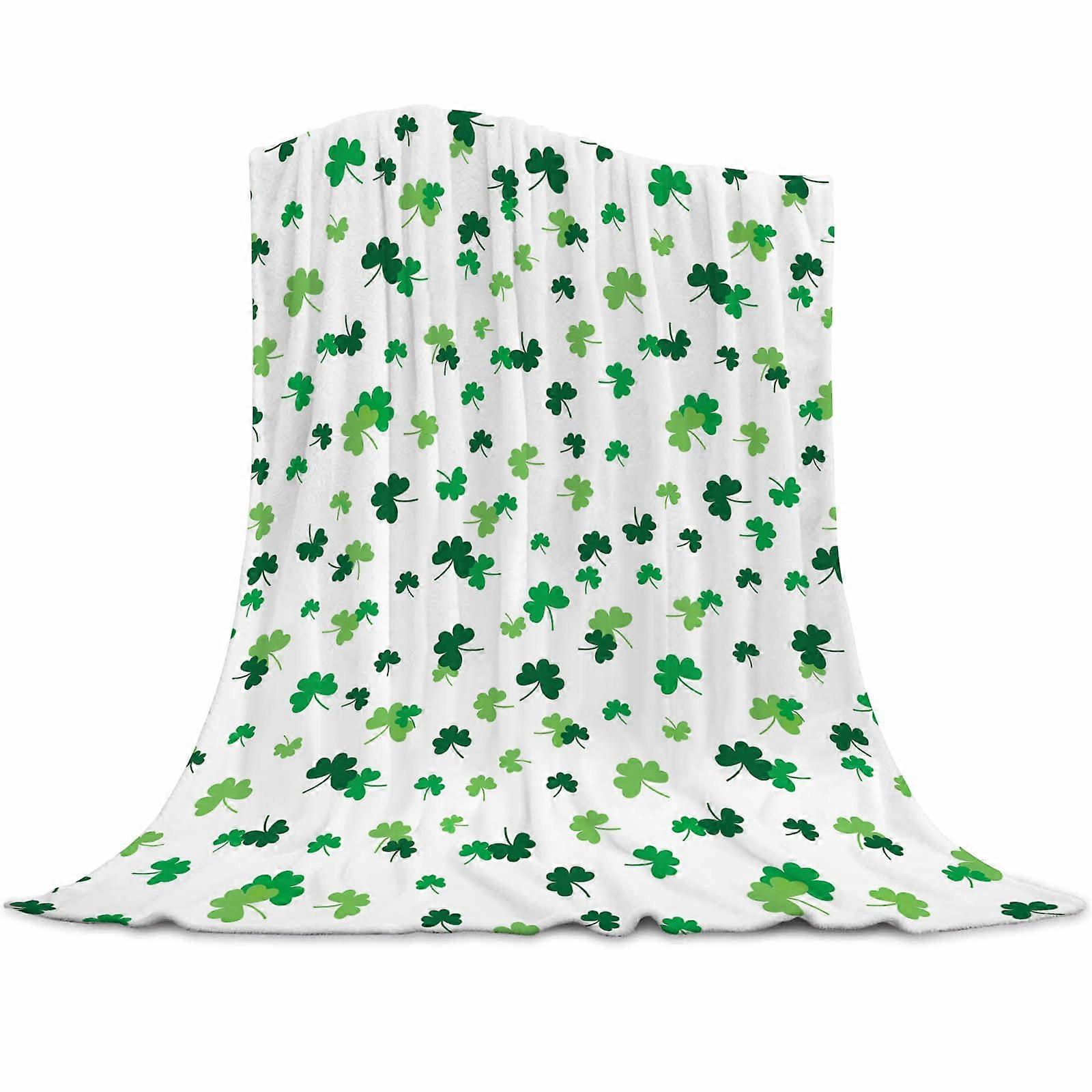 Flannel Fleece Throw Blanket with Green Shamrocks for Sofa Couch Bed 60x80