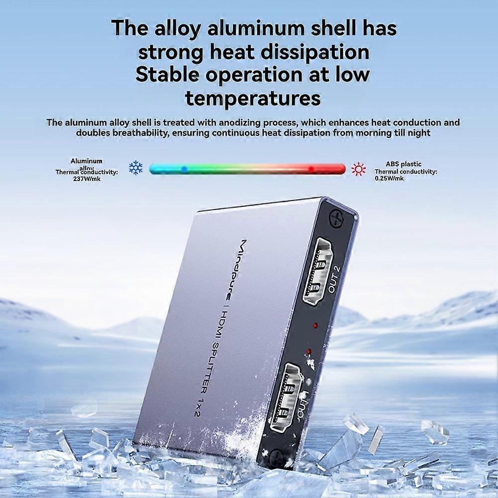 Mindpure HDMI-Compatible Splitter 1 in 2 Out 4Kx2K/30Hz Video Synchronization Aluminum Alloy Screen Mirroring Device