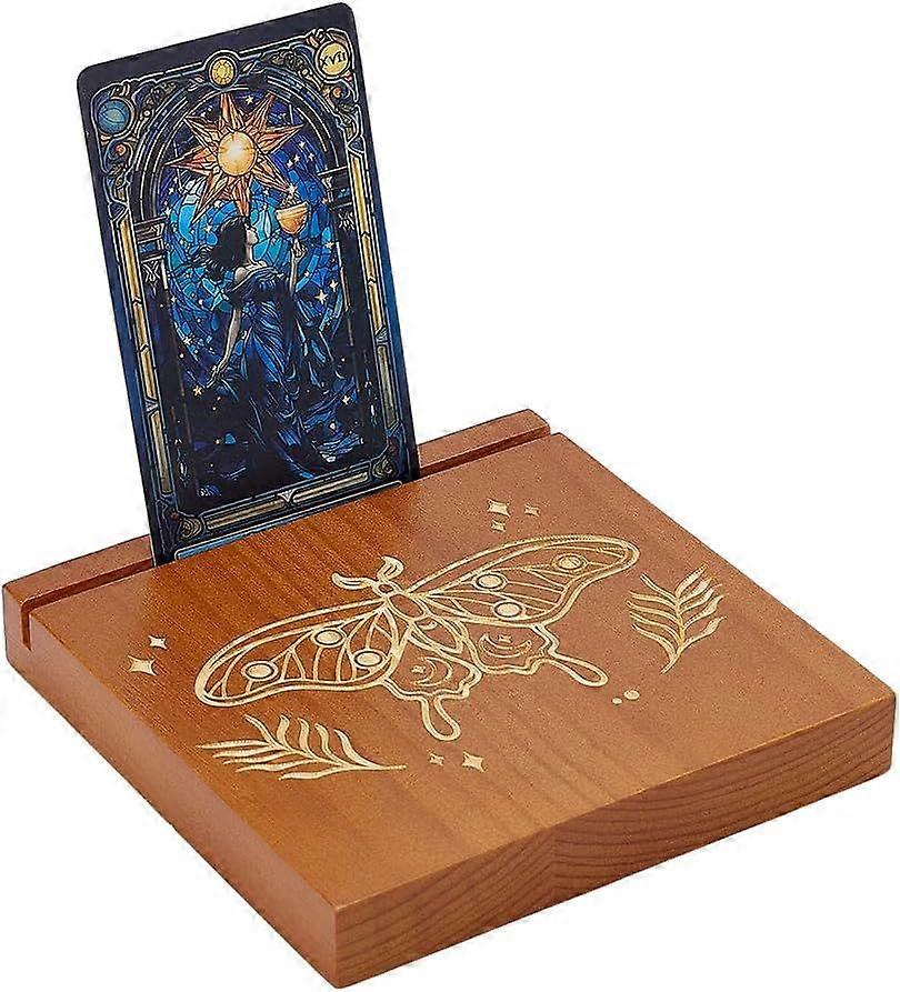 Wooden Tarot Card Holder Card Display Stand Butterfly Pattern Tarot Deck Holder Square Wood Oracle Cards Stand for Lenormand Divination Tools Gift Sup