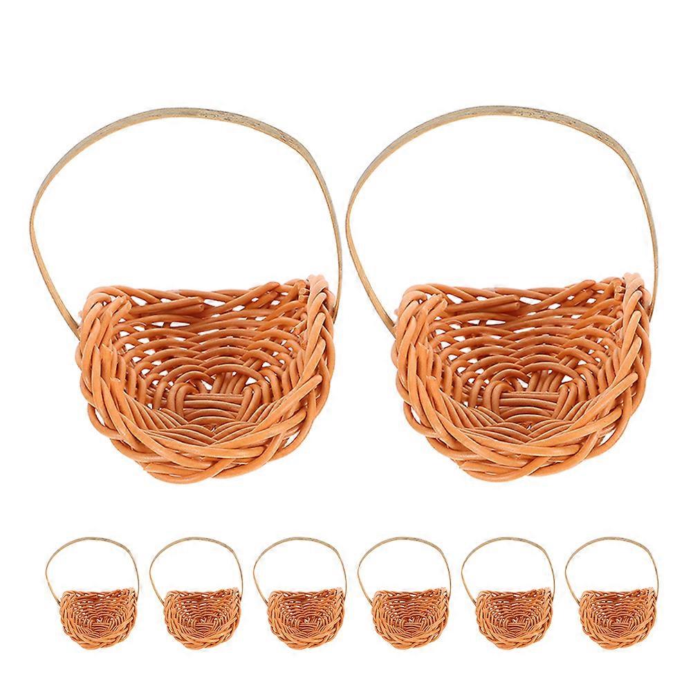 Miniature Woven Basket for Decor 8Pcs Imitation Rattan with Tiny Handles